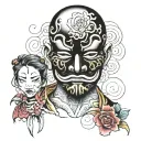 sad face behind a happy mask tattoo design idea