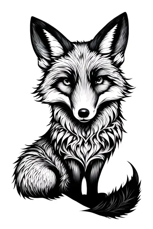 black and white Fox full body tattoo design idea