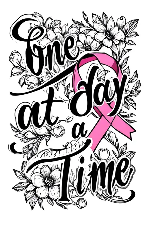 "One Day at a Time" breast cancer ribbon tattoo design idea