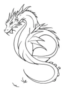 "thin lines, gentle, friendly, " Gentle dragon flying, tattoo design idea