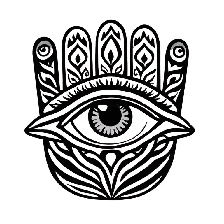 hand of hamsa adorned with eye inside tattoo design idea