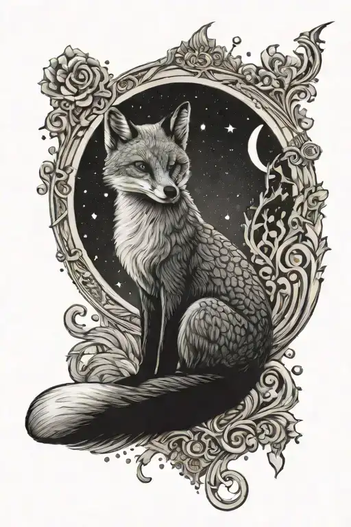 tarot card the high priestess as fox with crescent moon tattoo design idea