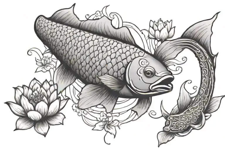 fish and lotus flower blooming tattoo design idea