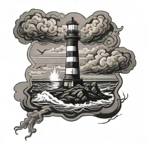 Lighthouse stormy condition tattoo design idea