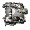 Lighthouse stormy condition tattoo design idea