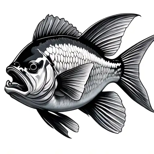  Iris and bass fish transforming tattoo design idea