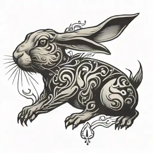 Rabbit with water & fire sign combined tattoo design idea