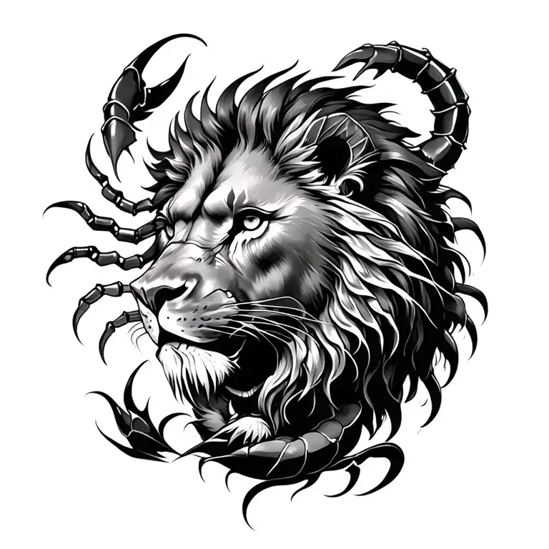 Lion and Scorpion Fineart tattoo design idea