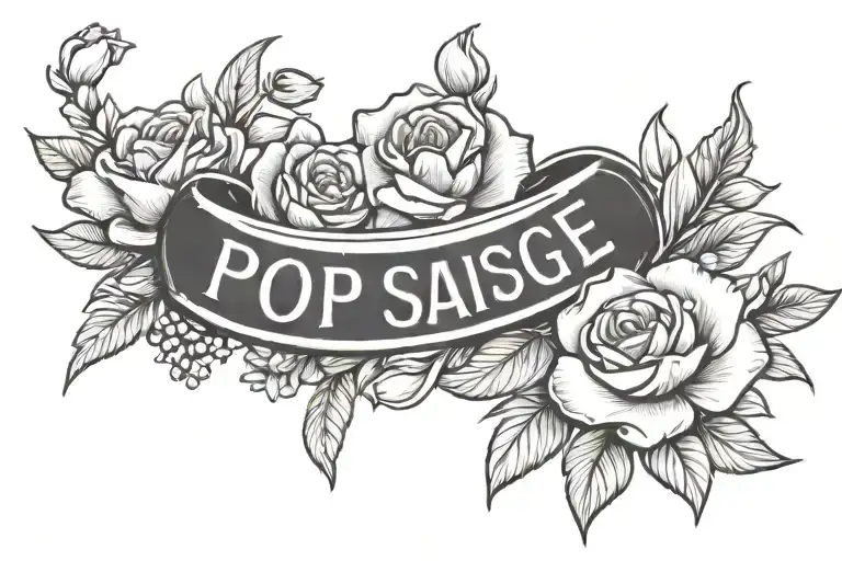 banner with flowers saying pop with a sausage roll tattoo design idea