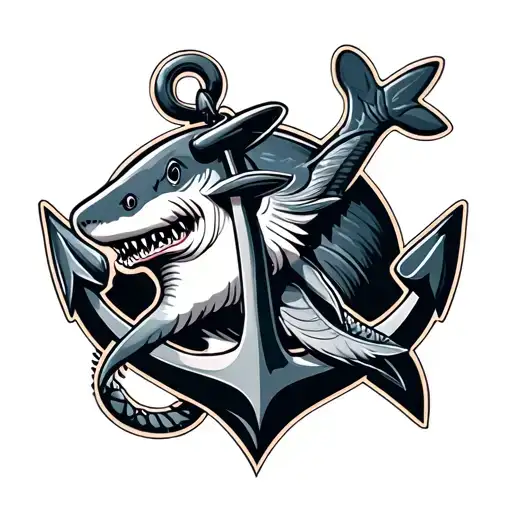 anchor and shark tattoo design idea