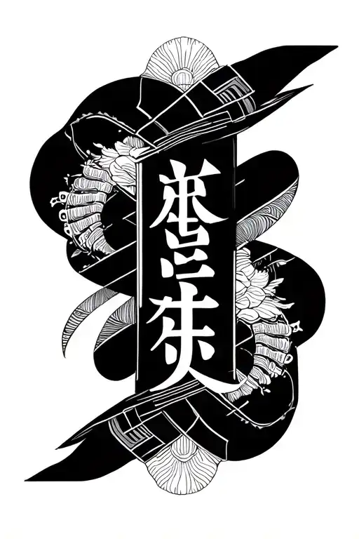 A central vertical spine-aligned text—a quote, haiku, or kanji—bridging the two tattoos. tattoo design idea