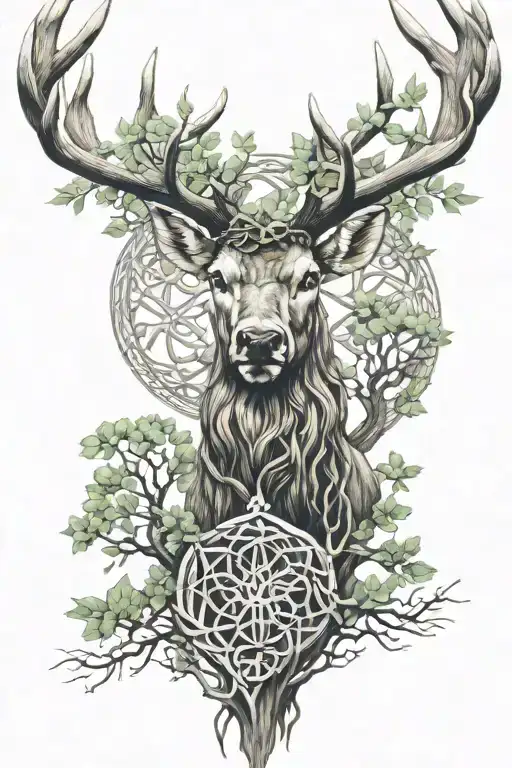giant irish stag head celtic tree of life tattoo design idea