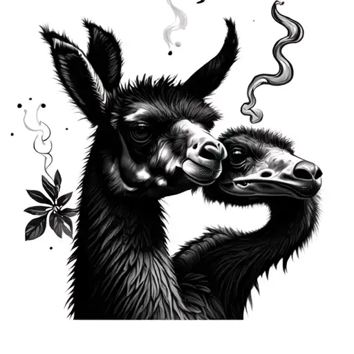 llama and an emu smoking tattoo design idea