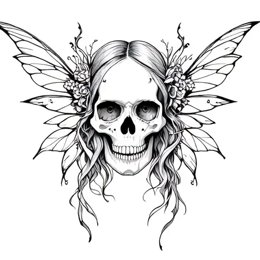 fairy skull tattoo design idea