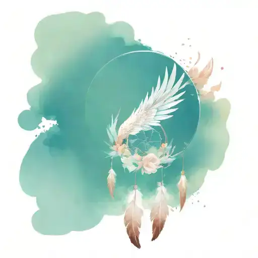 A dream catcher made of angel wings for angel baby with a broken clock tattoo design idea