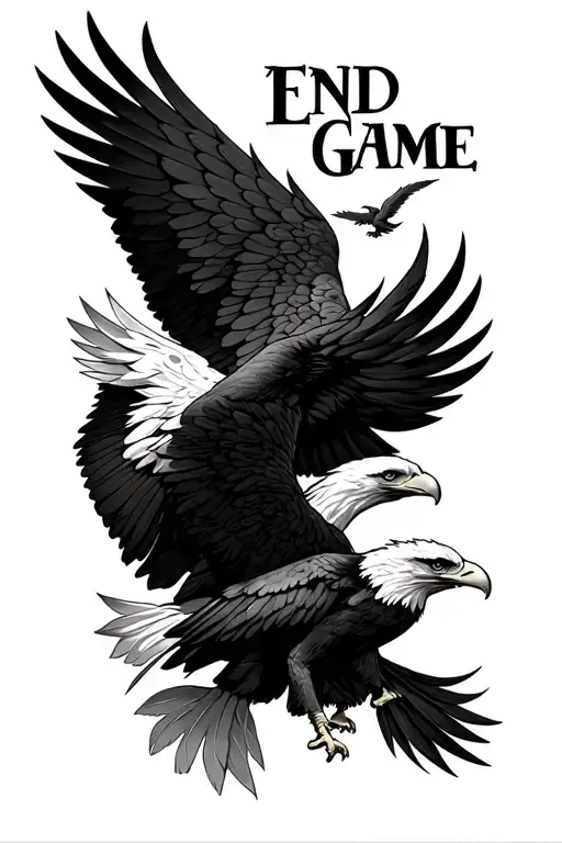 "End Game" 2 eagles trust falling angel with feathers tattoo design idea
