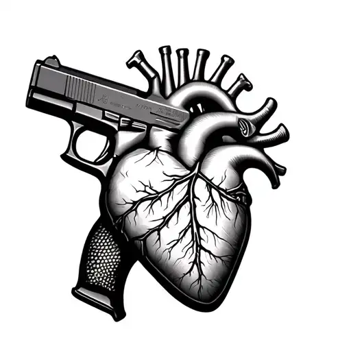 anatomical heart intertwined with glock 17 tattoo design idea