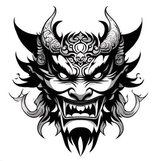 chinese demon mask tattoo design idea