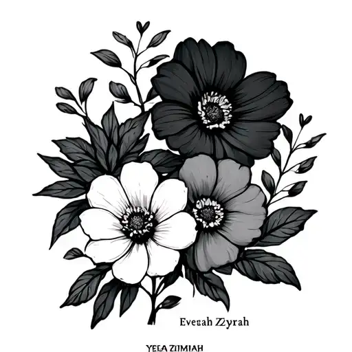 simple flowers with names Eveah Zymirah and Yemaya as the steams  tattoo design idea