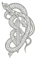 greek sword with snake tattoo design idea