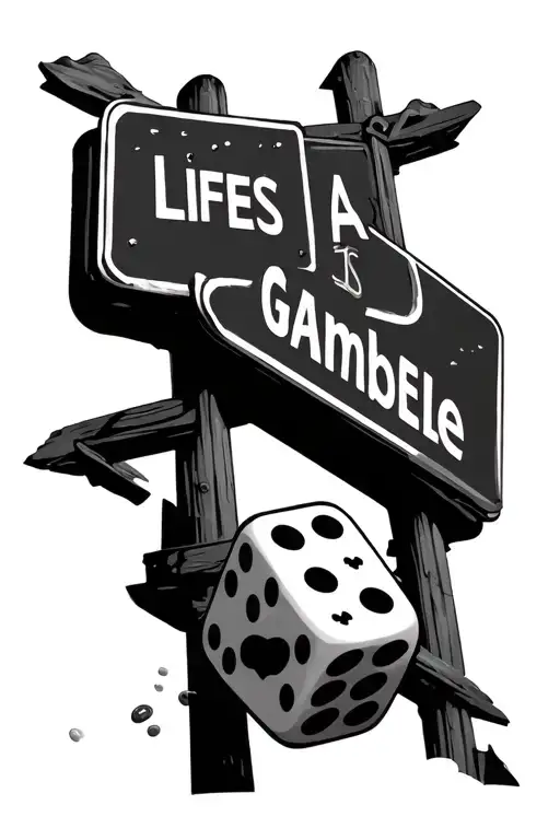 life is a gamble with street signs and dice rolling tattoo design idea
