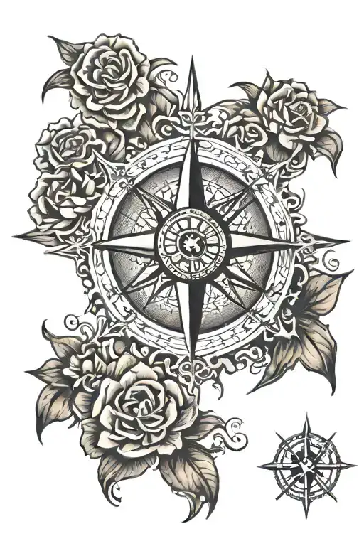 cross with compass rose in the middle tattoo design idea