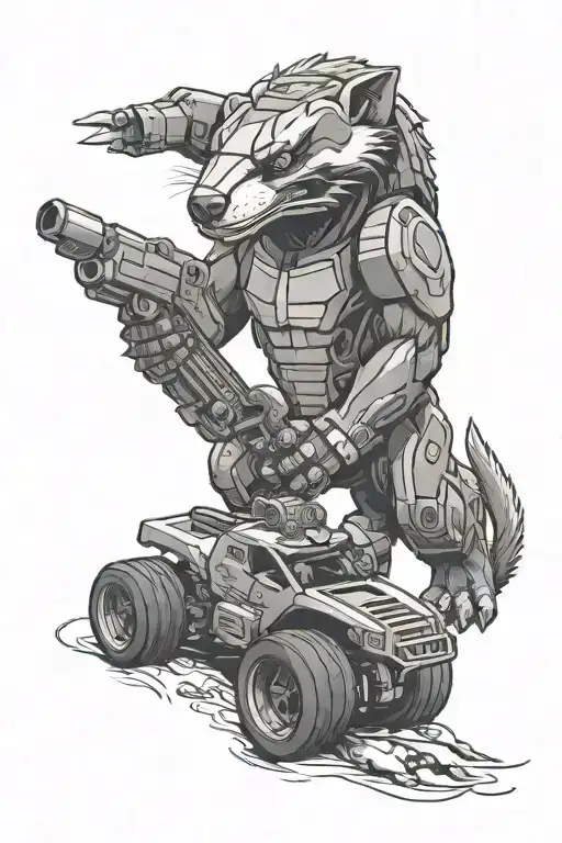 honey badger playing with transformers and hotwheels tattoo design idea