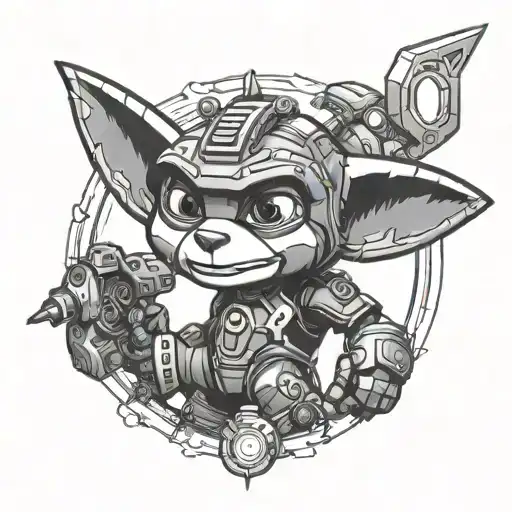 ratchet from ratchet and clank with omniwrench tattoo design idea
