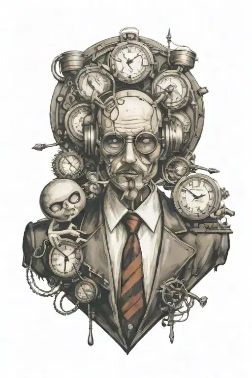 life is a simulation theory puppet master clocks steam punk  tattoo design idea