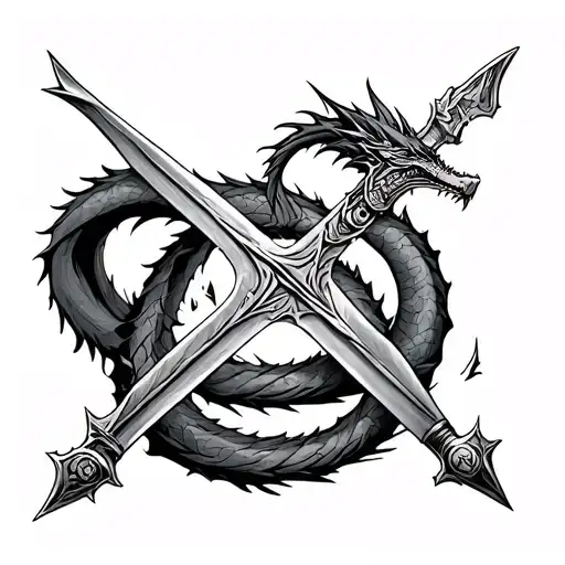 realistically the sword of narsil from lord of the rings which is broken with a sketch of a dragon wrapped around the sw tattoo design idea