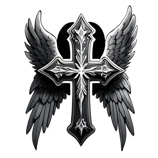 3d cross and wings flying tattoo design idea