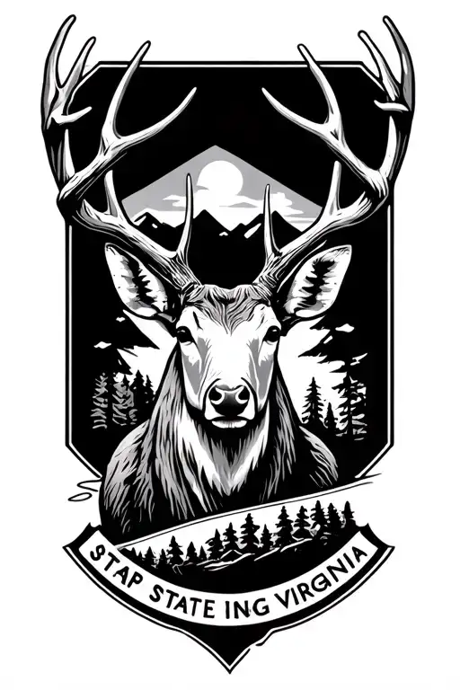 Guitar Mountain state of virginia deer antlers tattoo design idea