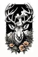 Guitar Mountain state of virginia deer antlers tattoo design idea