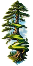 pine forest wrap around tree golf course family tattoo design idea