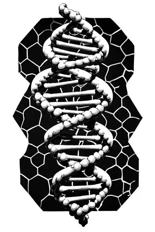 DNA Helix twisted with a octagon honeycomb pattern background tattoo design idea