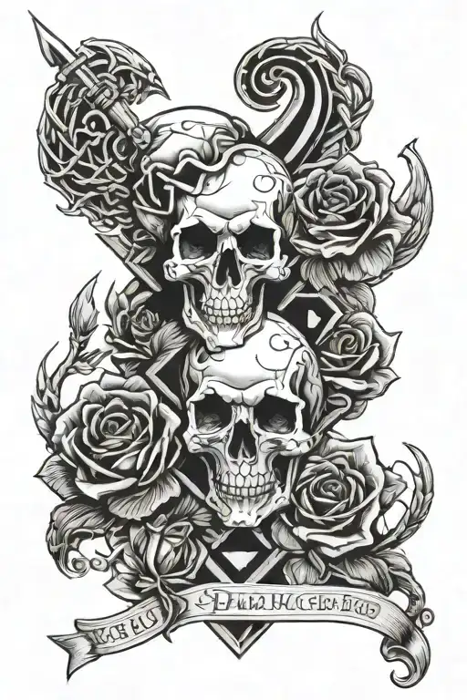 Roses intertwined with the Special Forces Crest and skulls  and the letter N hidden tattoo design idea