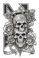 Roses intertwined with the Special Forces Crest and skulls  and the letter N hidden tattoo design idea