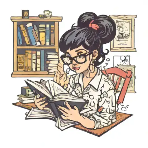 nerdy girl with black hair and gaged earrings reading a book tattoo design idea