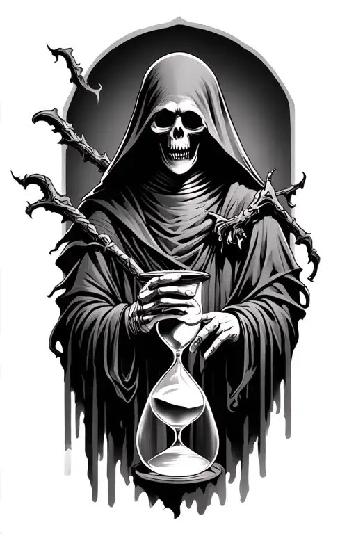 grim reaper holding hourglass tattoo design idea