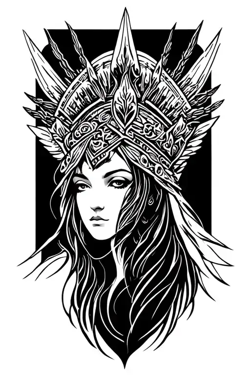 ares as a female goddess with shading tattoo design idea
