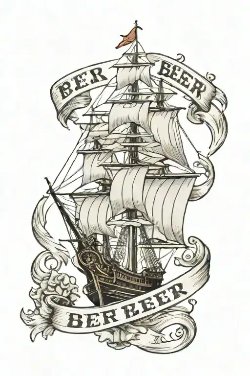 for the beer company style ship tattoo design idea