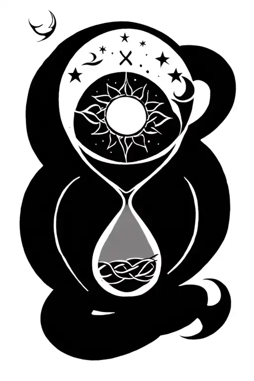 hour glass moon sun stars inside snake around top and bottom and a Celtic knot  tattoo design idea
