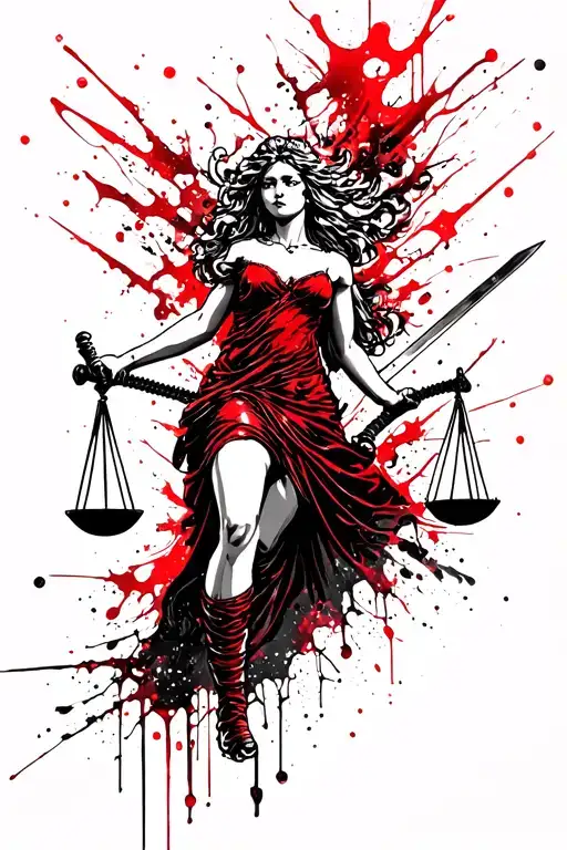lady justice swinging sword tattoo design idea