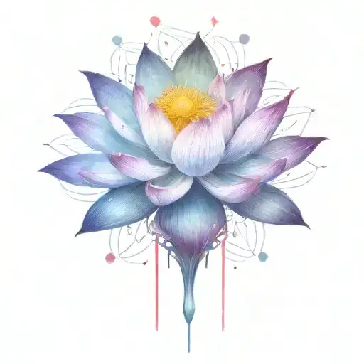 add deep space themed objects and orbiting stars around the lotus using dark colors  tattoo design idea