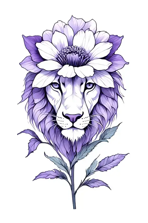 violet flower with leo zodiac sign tattoo design idea