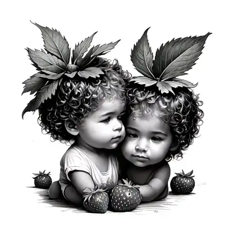 strawberry mon with strawberry children tattoo design idea