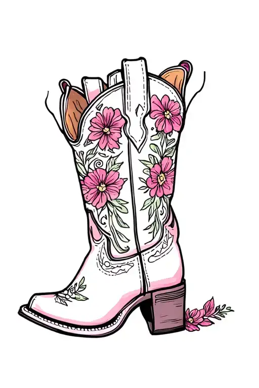 cowboy boot with flowers says cowgirl tattoo design idea