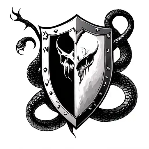 slitherin sheild and voldermort dark mark merged tattoo design idea