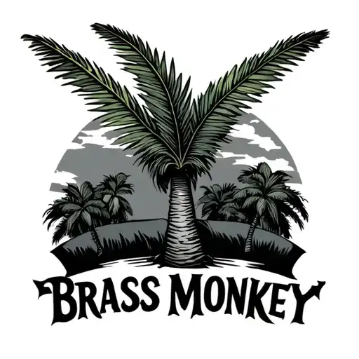 palm tree with brass monkey written underneath tattoo design idea