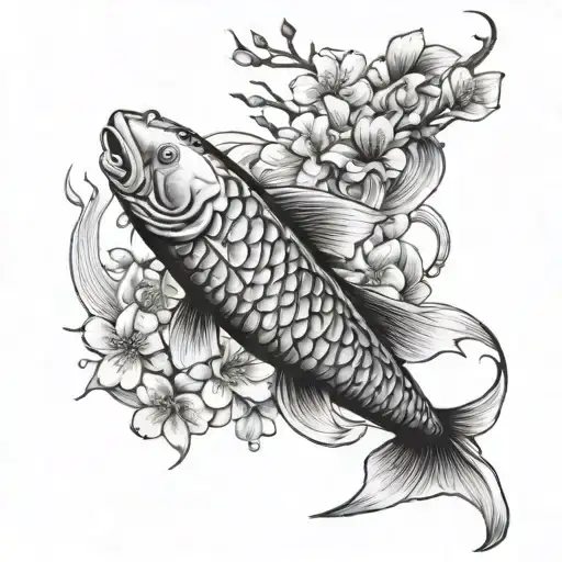 koi fish with cherry blossom tree and samurai tattoo design idea